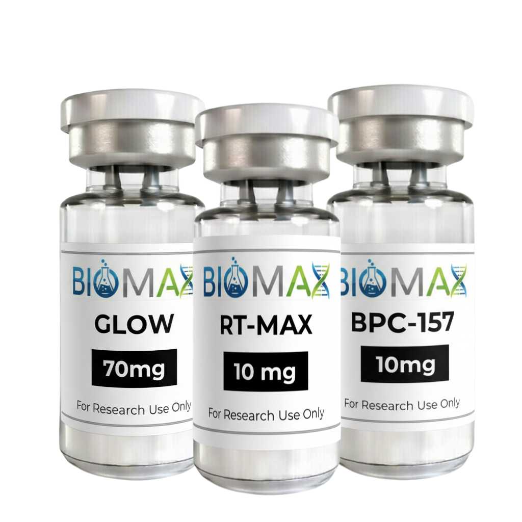 Premium BioMax Peptides research vials, third-party lab tested at 99% purity